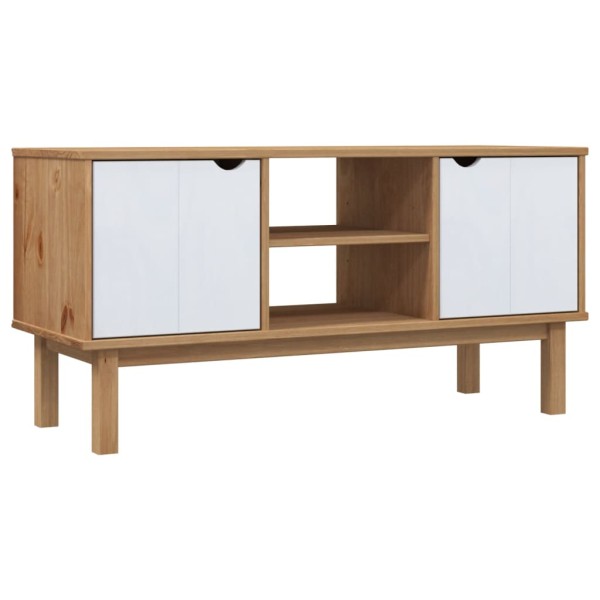 Mueble TV OTTA madera maciza pino marrón blanco 113,5x43x57 cm