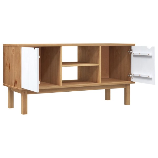 Mueble TV OTTA madera maciza pino marrón blanco 113,5x43x57 cm