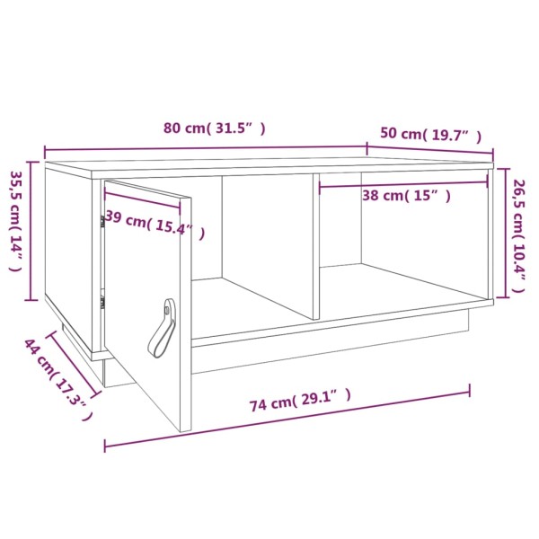 Mesa de centro de madera maciza de pino gris 80x50x35,5 cm