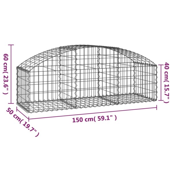 Cesta de gaviones forma arco hierro galvanizado 150x50x40/60 cm