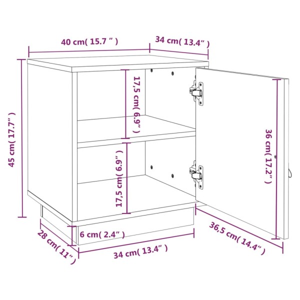 Mesita de noche madera maciza de pino negro 40x34x45 cm