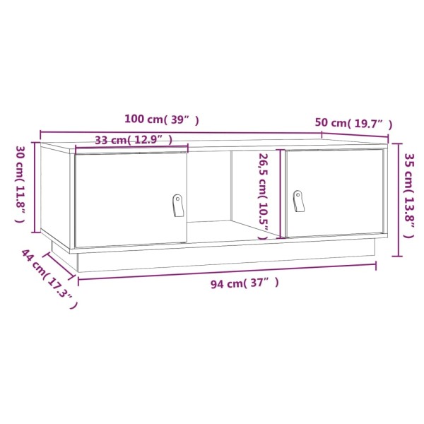 Mesa de centro de madera maciza de pino negro 100x50x35 cm