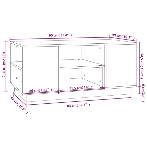 Mesa de centro madera maciza de pino marrón miel 90x49x40,5 cm