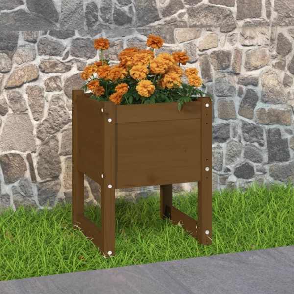 Jardinera madera maciza de pino marrón miel 40x40x52,5 cm