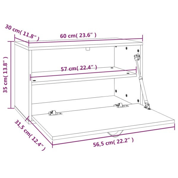 Armario de pared de madera maciza de pino gris 60x30x35 cm