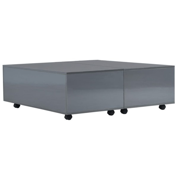 Mesa de centro gris brillo 100x100x35 cm