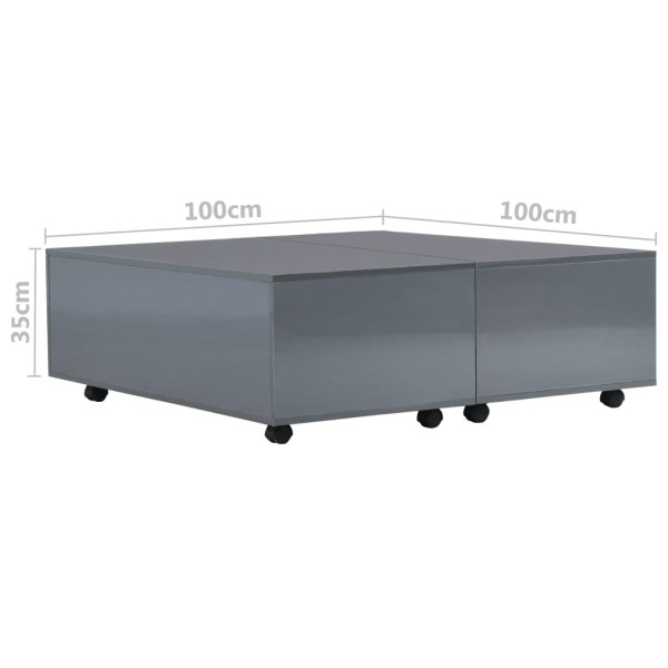 Mesa de centro gris brillo 100x100x35 cm