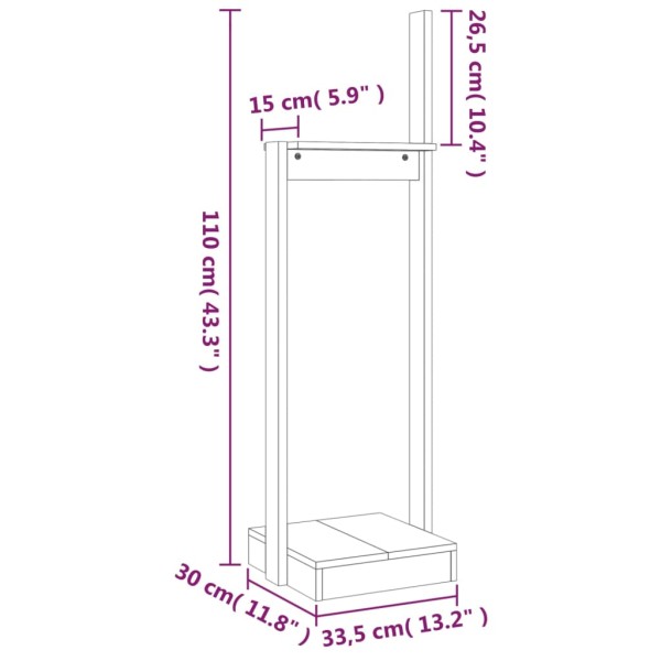 Soporte para leña madera maciza de pino blanco 33,5x30x110 cm