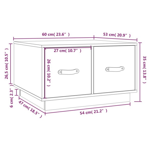 Mesa de centro de madera maciza de pino gris 60x53x35 cm