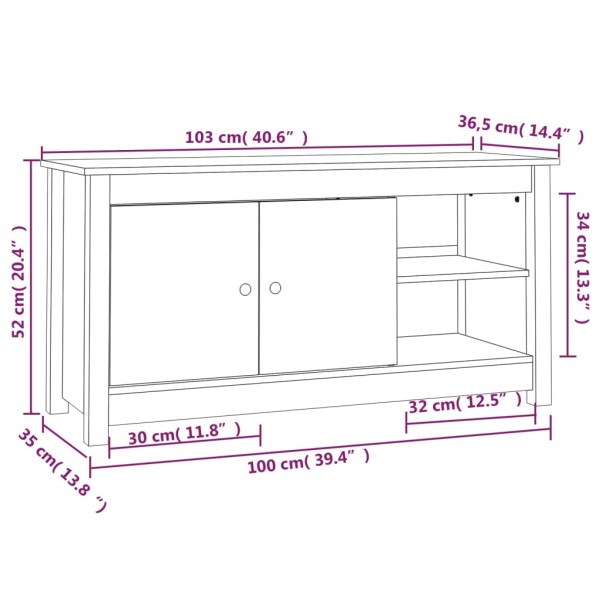 Mueble de TV de madera maciza de pino gris 103x36,5x52 cm