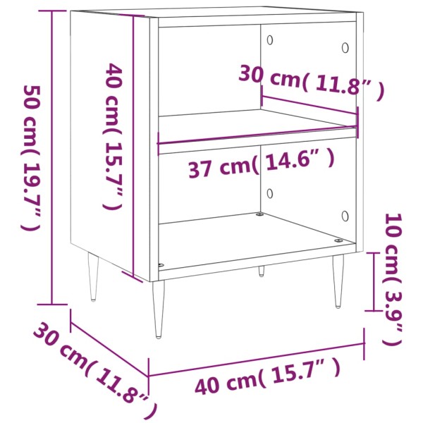 Mesitas noche 2 uds madera ingeniería blanco brillo 40x30x50 cm