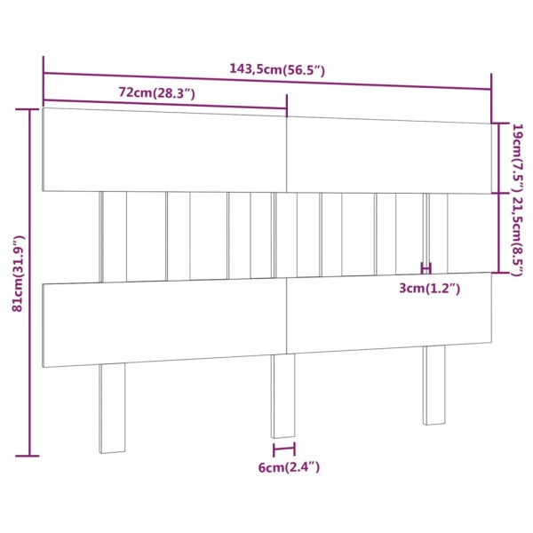 Cabecero de cama madera maciza de pino gris 143,5x3x81 cm