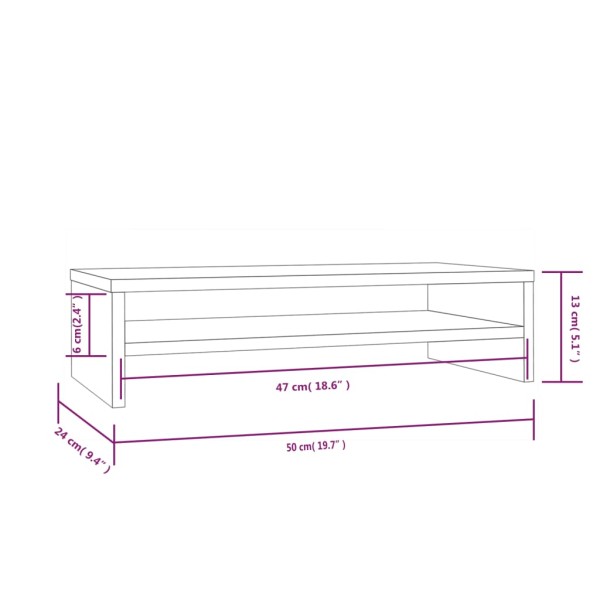 Soporte de monitor madera maciza de pino blanco 50x24x13 cm