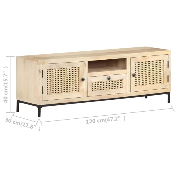 Mueble para TV madera maciza mango y caña natural 120x30x40 cm