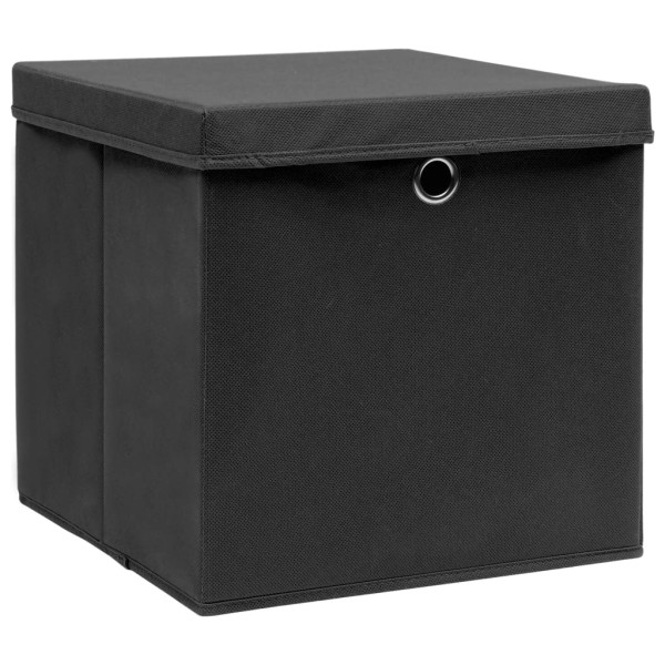 Cajas de almacenaje con tapas 10 uds tela negro 32x32x32 cm