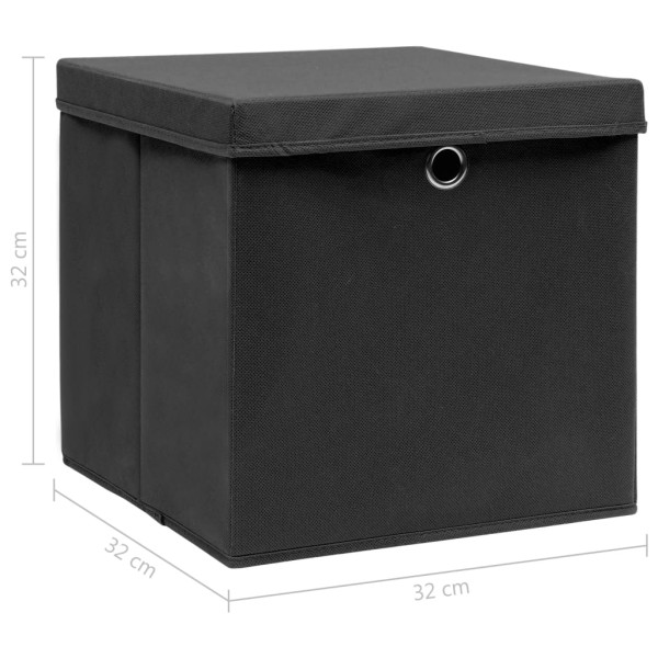 Cajas de almacenaje con tapas 10 uds tela negro 32x32x32 cm