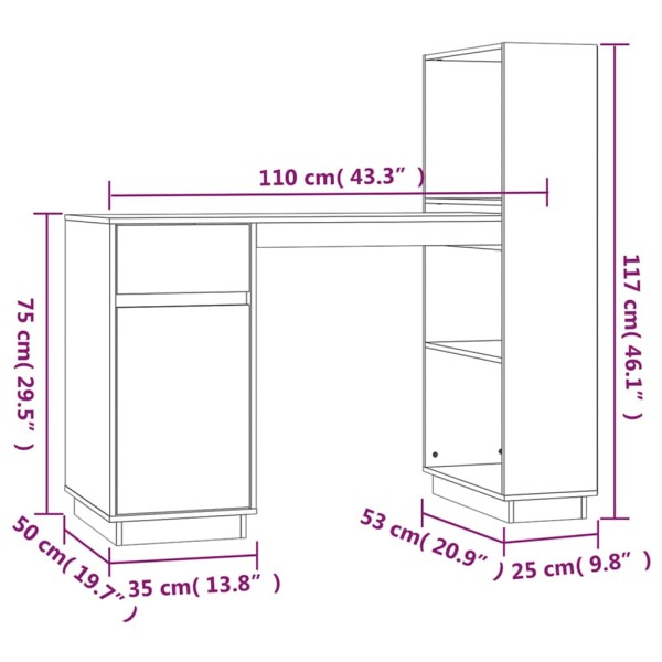 Escritorio de madera maciza de pino negro 110x53x117 cm