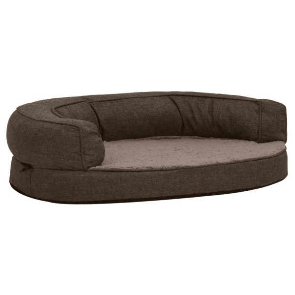 Colchón de cama de perro ergonómico aspecto lino marrón 75x53cm