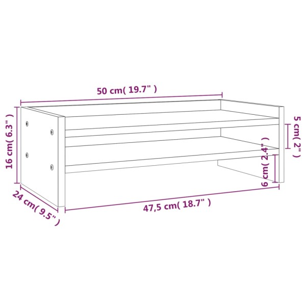 Soporte para monitor madera maciza de pino negro 50x24x16 cm