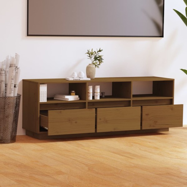 Mueble de TV madera maciza de pino marrón miel 140x37x50 cm