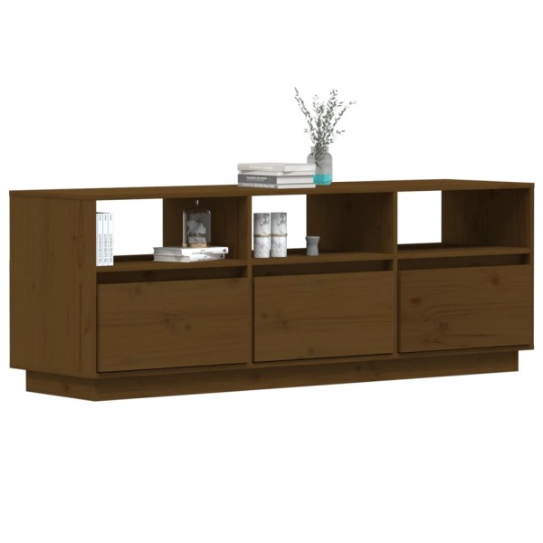 Mueble de TV madera maciza de pino marrón miel 140x37x50 cm