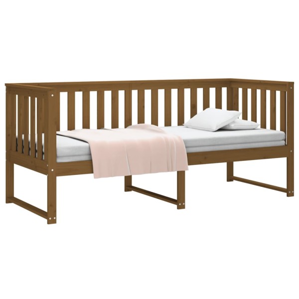 Sofá cama de madera maciza de pino marrón miel 80x200 cm