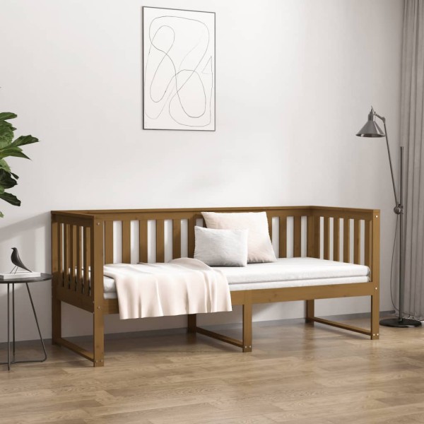 Sofá cama de madera maciza de pino marrón miel 80x200 cm