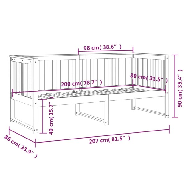 Sofá cama de madera maciza de pino marrón miel 80x200 cm