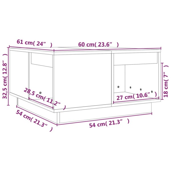 Mesa de centro madera maciza de pino marrón miel 60x61x32,5 cm