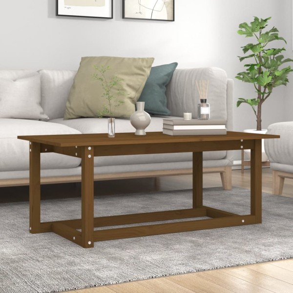 Mesa de centro madera maciza de pino marrón miel 110x55x45 cm