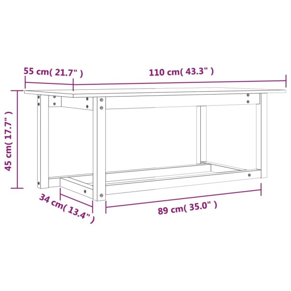 Mesa de centro madera maciza de pino marrón miel 110x55x45 cm