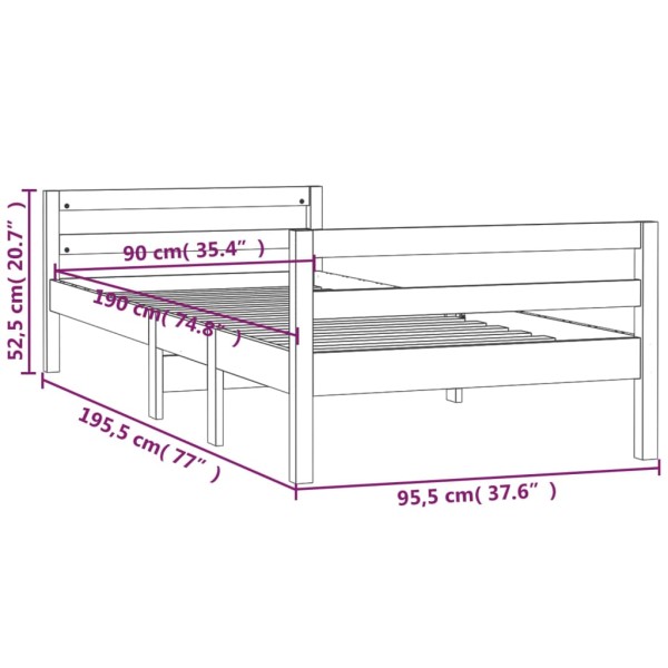 Estructura de cama madera maciza de pino marrón miel 90x190 cm