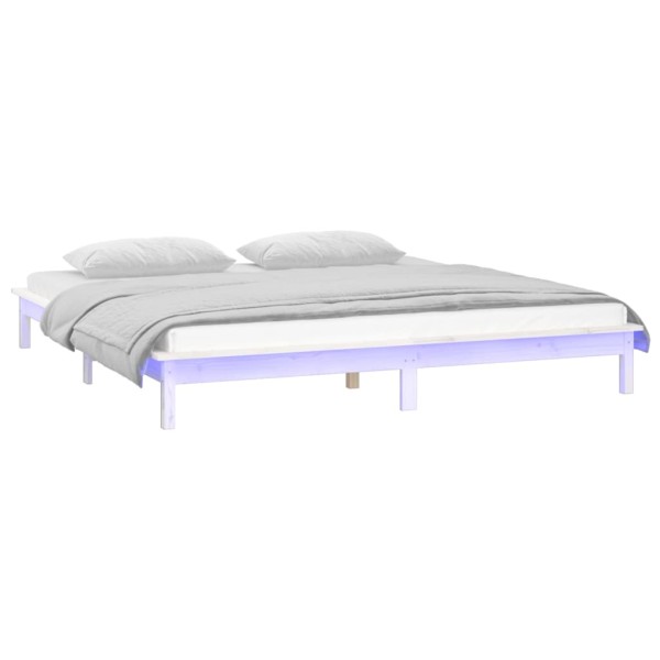 Estructura de cama con LED madera maciza blanco 140x190 cm