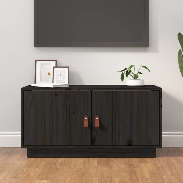 Mueble de TV de madera maciza de pino negro 80x34x40 cm