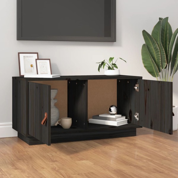 Mueble de TV de madera maciza de pino negro 80x34x40 cm