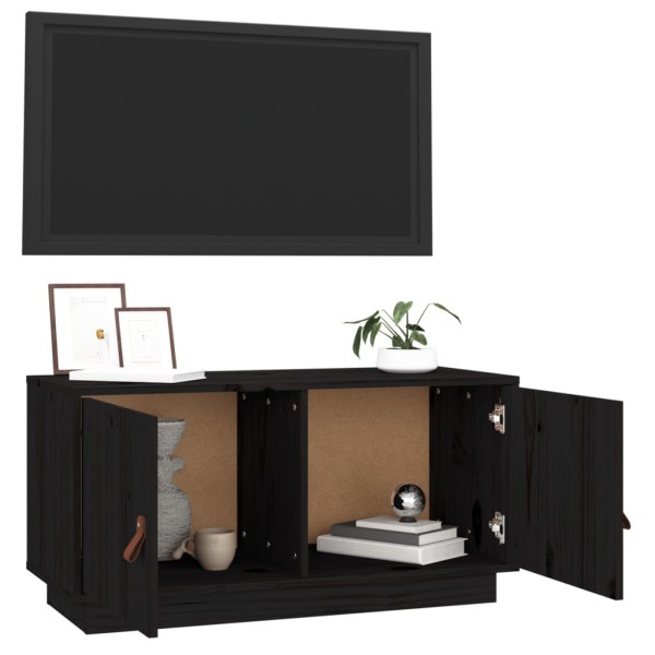 Mueble de TV de madera maciza de pino negro 80x34x40 cm