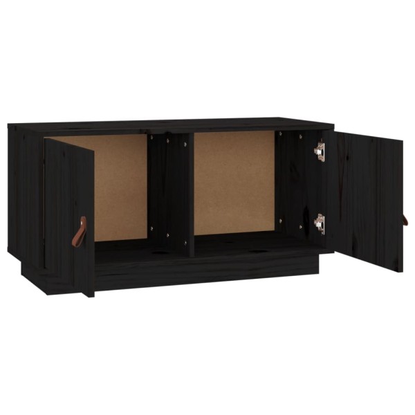 Mueble de TV de madera maciza de pino negro 80x34x40 cm