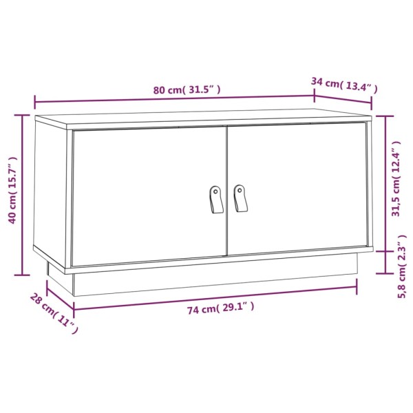 Mueble de TV de madera maciza de pino negro 80x34x40 cm