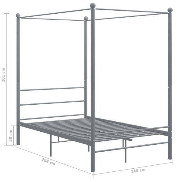 Estructura de cama con dosel metal gris 140x200 cm