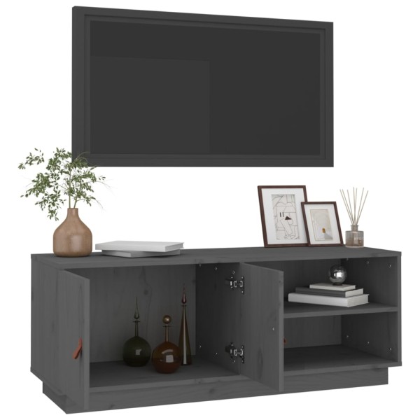 Mueble de TV de madera maciza de pino gris 105x34x40 cm