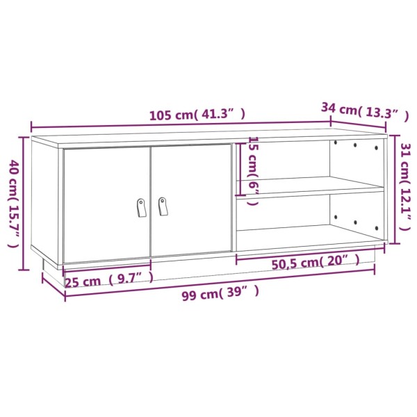 Mueble de TV de madera maciza de pino gris 105x34x40 cm