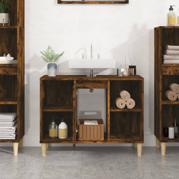 Armario de lavabo madera contrachapada roble ahumado 80x33x60cm