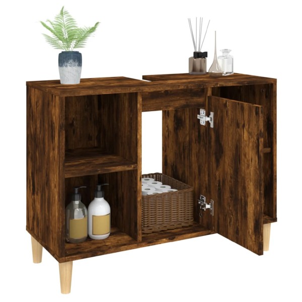 Armario de lavabo madera contrachapada roble ahumado 80x33x60cm