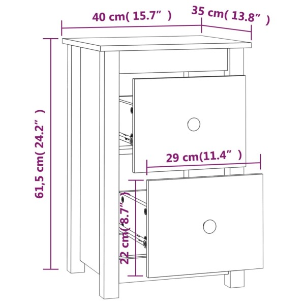 Mesita de noche madera maciza de pino negro 40x35x61,5 cm