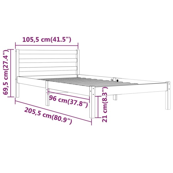 Estructura cama madera maciza de pino negro 100x200 cm