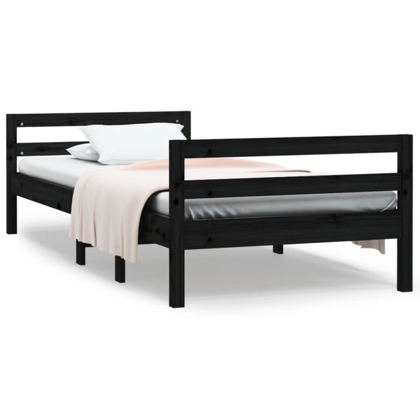 Estructura de cama madera maciza de pino negro 90x200 cm