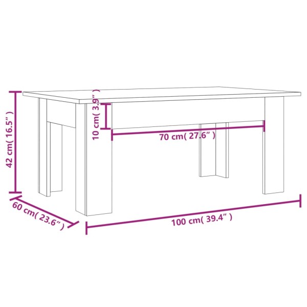 Mesa de centro de madera contrachapada gris Sonoma 100x60x42 cm