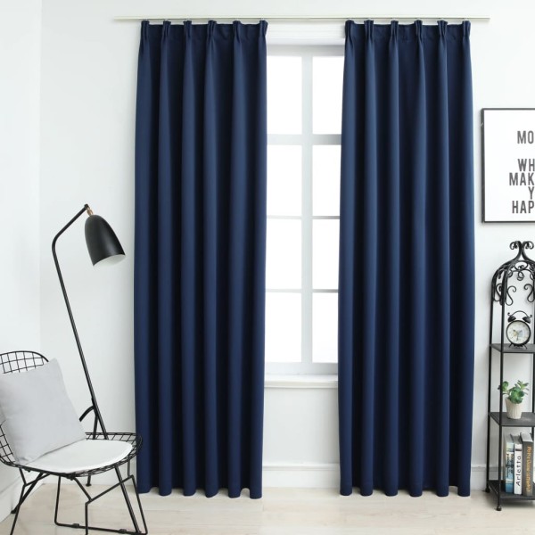 Cortinas opacas con ganchos 2 unidades azul 140x245 cm