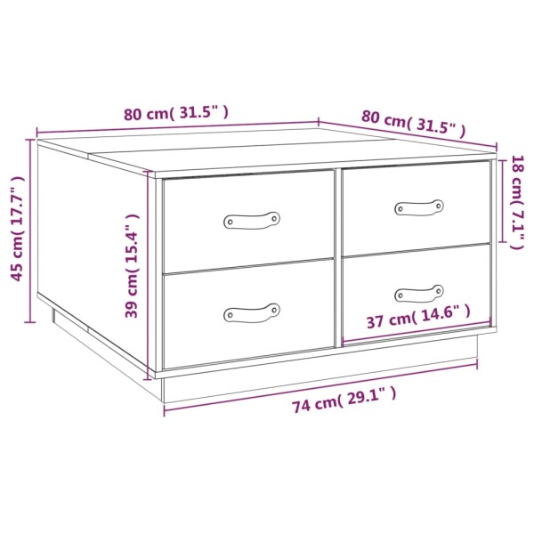 Mesa de centro de madera maciza de pino gris 80x80x45 cm