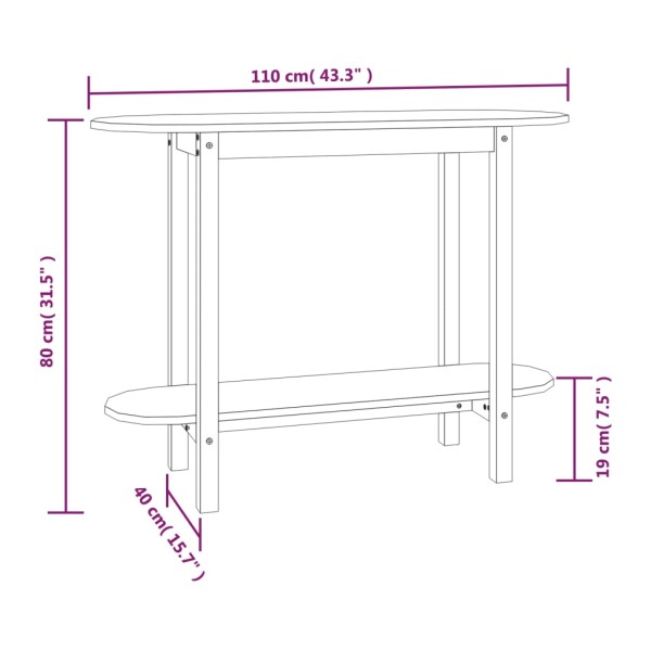 Mesa consola madera maciza de pino 110x40x80 cm